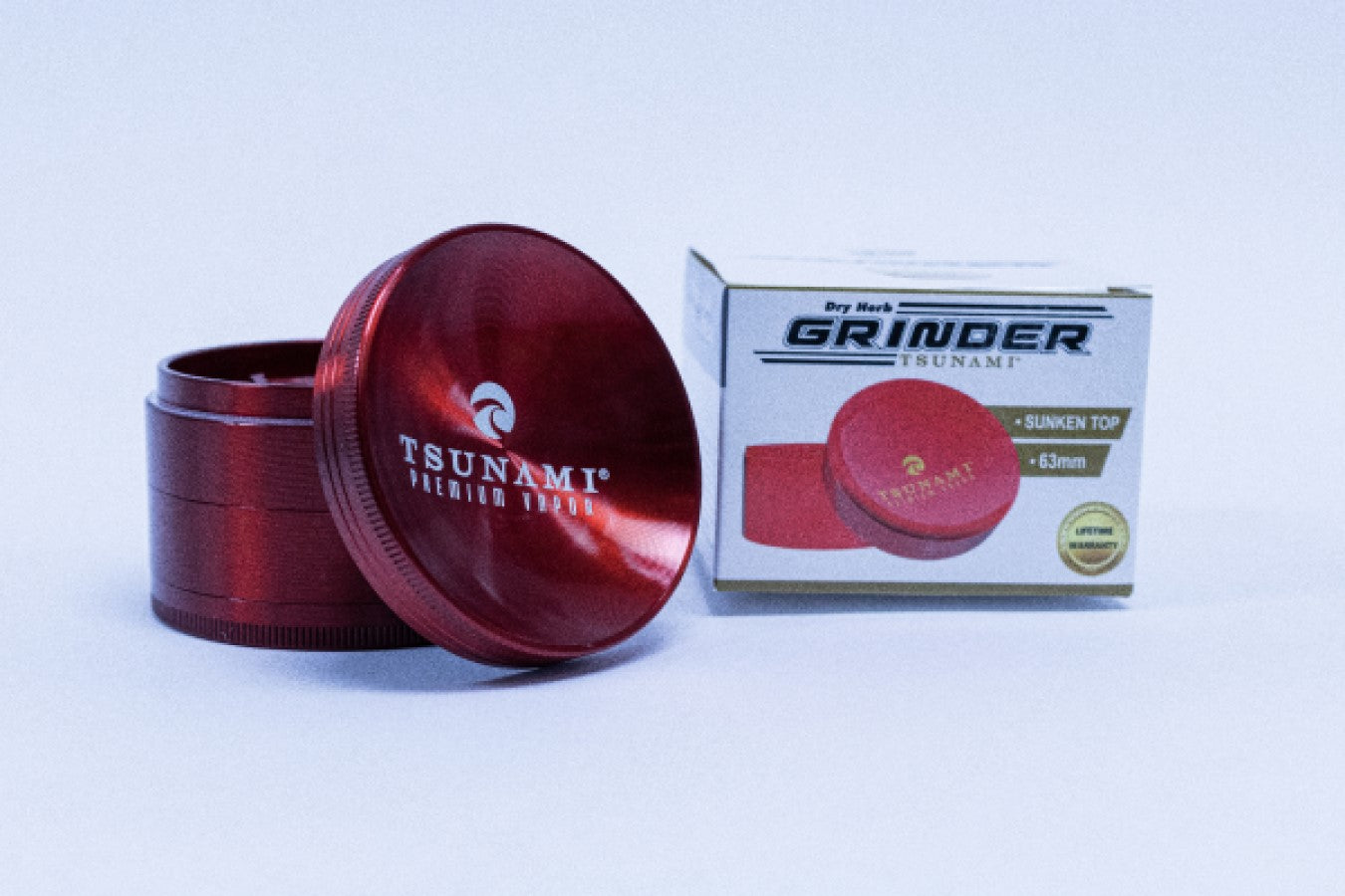 Red 63MM Tsunami Sunken Top Dry Herb Grinder