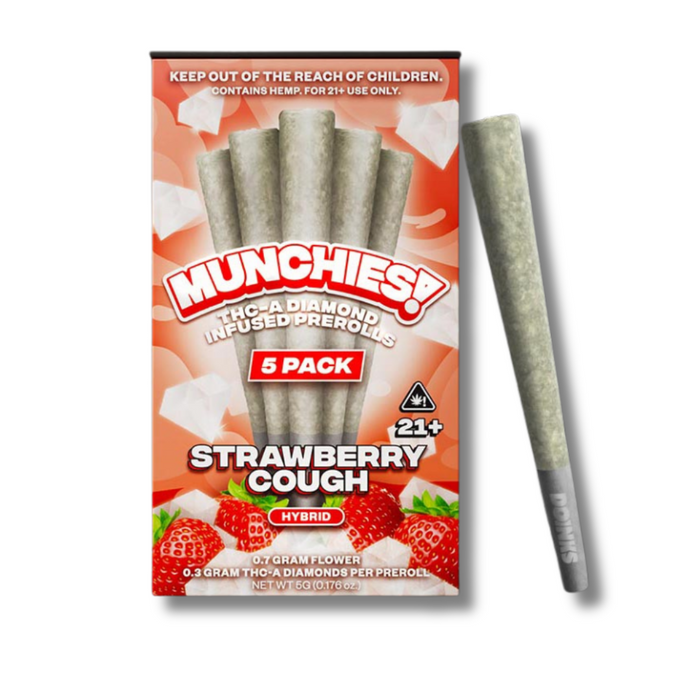 Delta Munchies THCA Diamond Wax Infused 5 Pack Pre-Rolls - Strawberry Cough