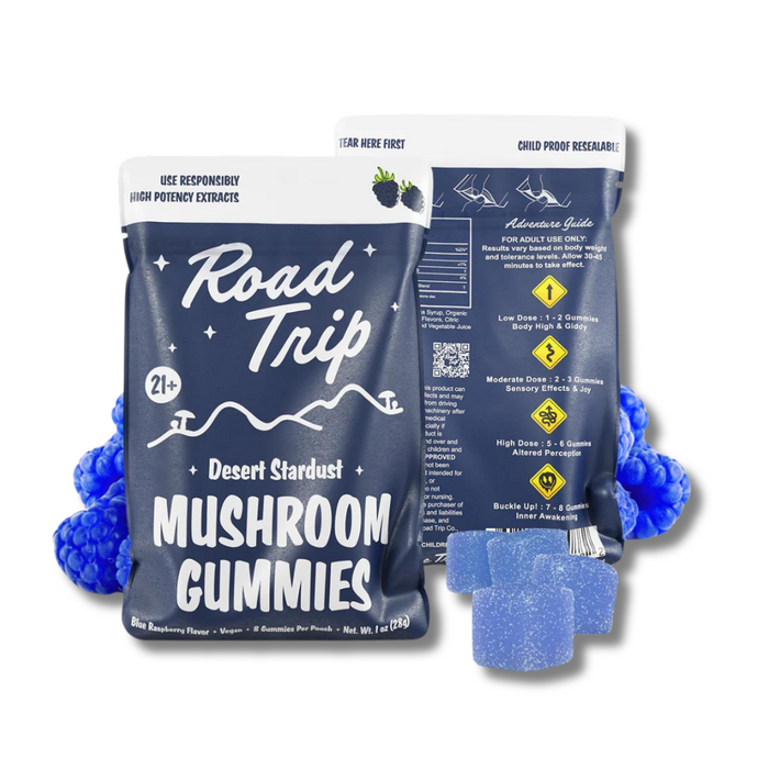 Road Trip Mushroom Gummies With Desert Stardust Blue Raspberry Flavor