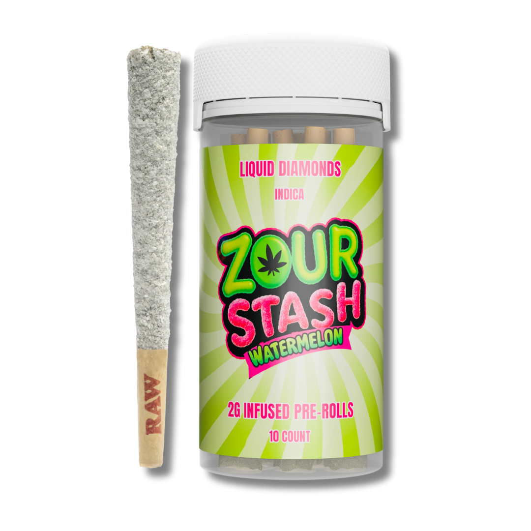 Zour Stash THCa Liquid Diamond Infused Pre-Rolls 10ct (20G) - Watermelon
