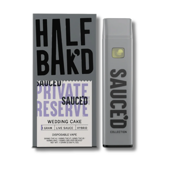 Half Bak'd Live Resin THCA + THCP Sauce'd 1G Disposable - Wedding Cake