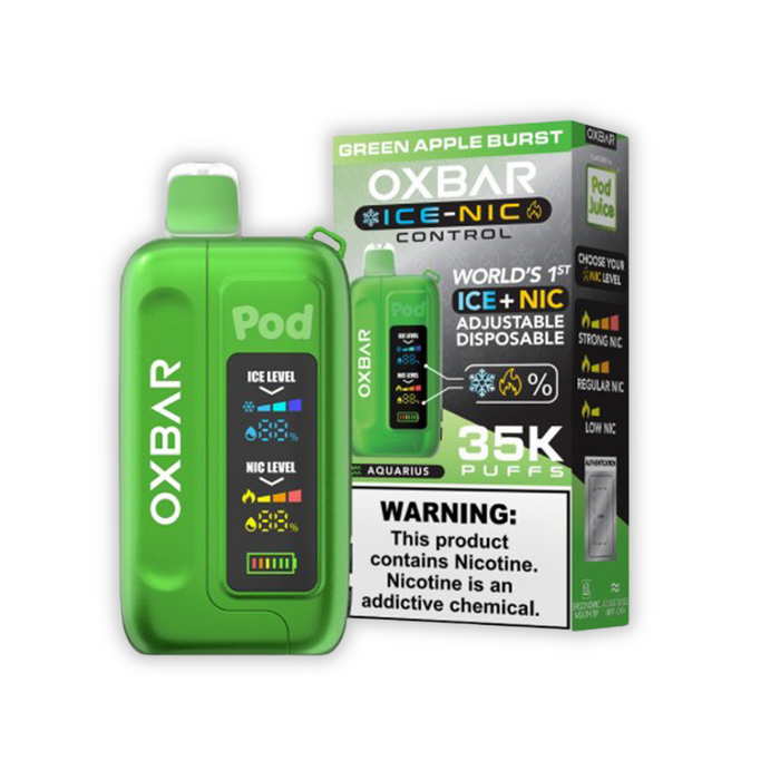 Oxbar Ice-Nic Control Disposable Vape 35K - Green Apple Burst Flavor