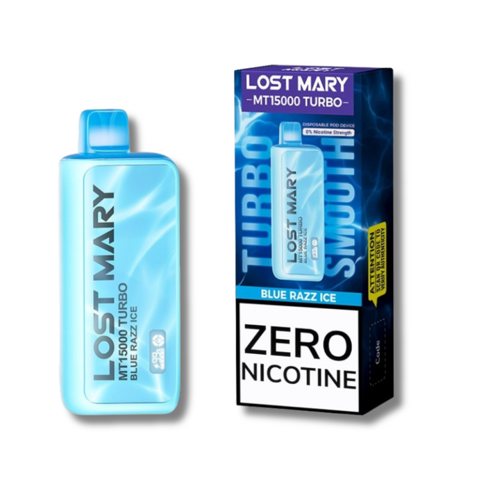 Blue Razz Ice Lost Mary Turbo MT15000 Nicotine Free Disposable 