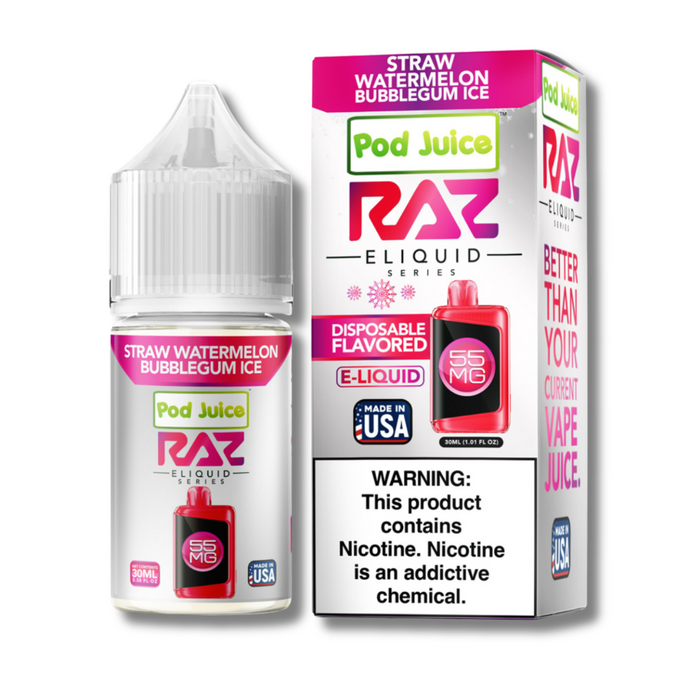 Straw Watermelon Bubblegum Ice RAZ X Pod Juice Salt Nicotine Juice 30ML