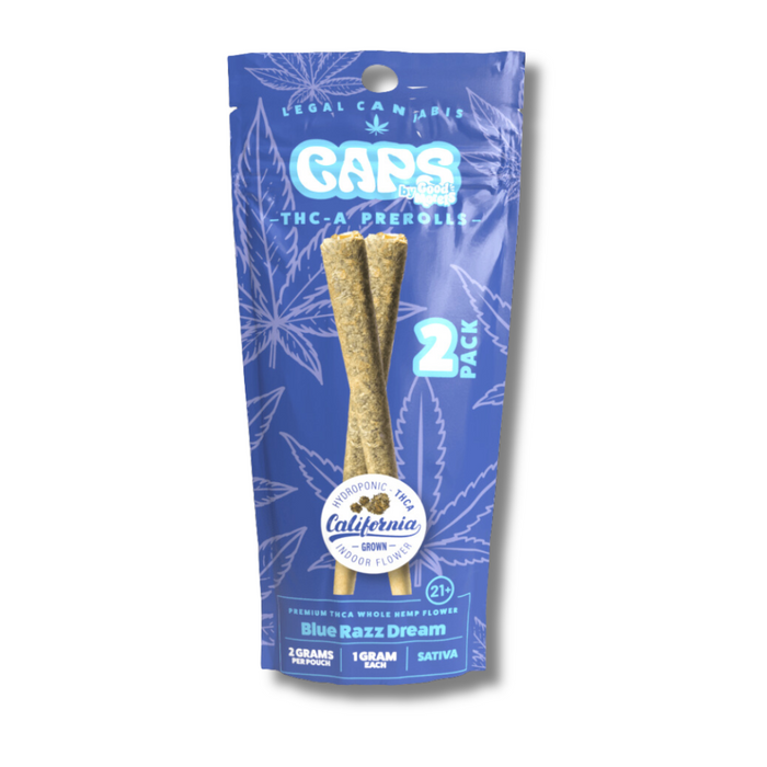 CAPS By Good Morels 1G THCA Pre Rolls 2PK. Blue Razz Dream Sativa Strain