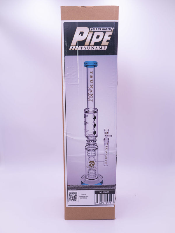 Tall Clear Blue 22’’ Tsunami Double Drum Donut Tube Water Pipe Bong